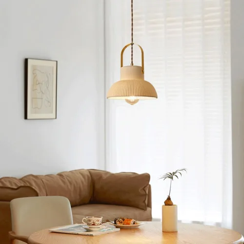 Miniatura 3 de Luces colgantes de isla de cocina de mediados de siglo, lámpara colgante de cerámica blanca nórdica, lámpara colgante de latón cepillado dorado