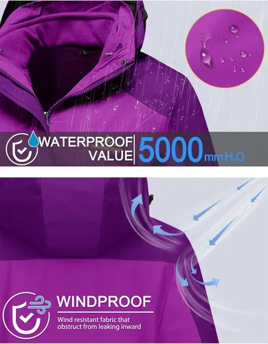 Miniatura 4 de MAGCOMSEN - Chamarra de esquí 3 en 1 para mujer, con forro interior de vellón, chamarra tipo parca resistente al viento e impermeable