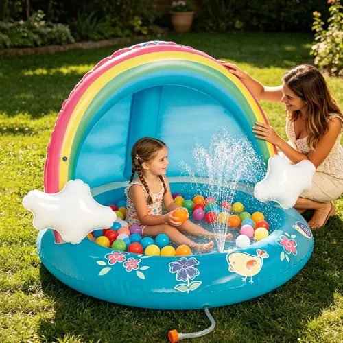 Miniatura 6 de Hiwena - Piscina para bebés con chorro y toldo de arco iris, 40 pulgadas, para niños de 1 a 3 años
