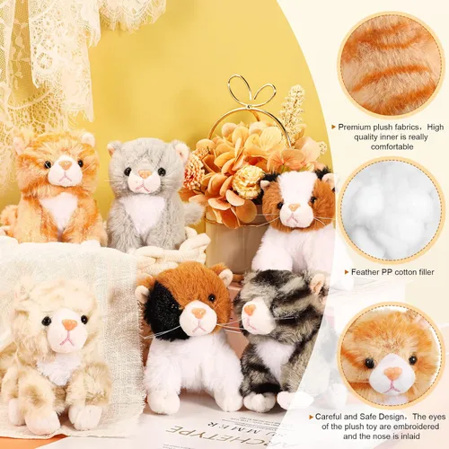 Miniatura 4 de Leitee 16 piezas de animales de peluche para gatos, recuerdos de fiesta a granel, de 5 pulgadas, juguete de peluche de gatito lindo surtido, regalo
