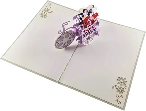 Miniatura 4 de iGifts And Cards Soporte patriótico para plantas de bicicleta, tarjeta de felicitación desplegable 3D, rojo, blanco, azul, flores, Wow, media