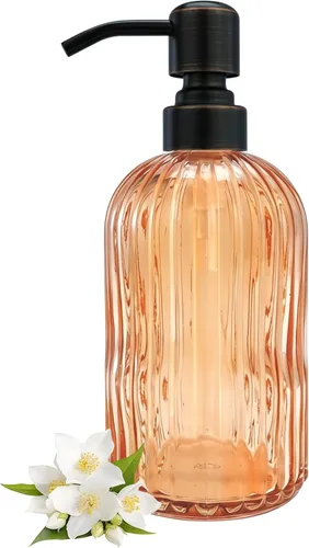 Miniatura 24 de Dispensadores de jabón de vidrio para cocina y baño, botella de vidrio pesado de 16 onzas, bomba de níquel cepillado de acero inoxidable