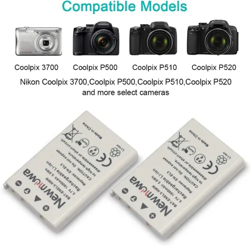 Miniatura 2 de Newmowa Batería de repuesto EN-EL5 (paquete de 2) y kit de cargador USB dual para Nikon Coolpix 3700, 4200, 5200, 5900, 7900, P3, P4, P80, P90