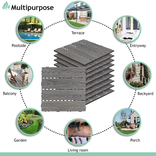 Miniatura 5 de SunnyRoyal Dect Tiles - Azulejos de madera maciza de teca maciza y fácil de instalar, azulejos entrelazados para patio en gris, paquete de 1