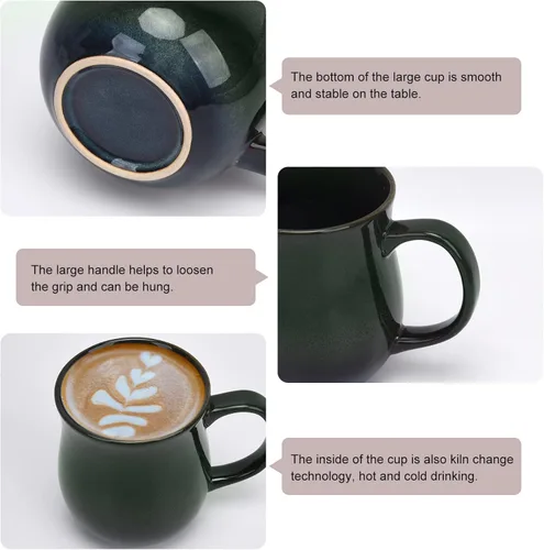 Miniatura 3 de Tazas de café de cerámica grandes de 20 onzas, 600ml, asa grande, taza de té de cerámica hecha a mano para oficina y hogar, fácil de sostener, apta