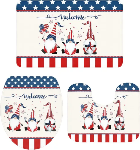 Miniatura 11 de Savannan Juego de 3 tapetes de baño, diseño patriótico de la bandera estadounidense, pentagrama, libertad, país, absorbente, suave, antideslizante