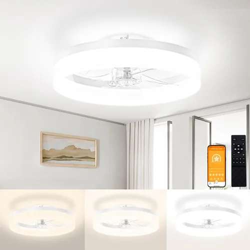 Miniatura 25 de VOLISUN Ventiladores de Techo de Perfil Bajo con Luces y Control Remoto, Ventilador de Techo Fandelier de Montaje Empotrado, 3000K-6500K Luz de Negro