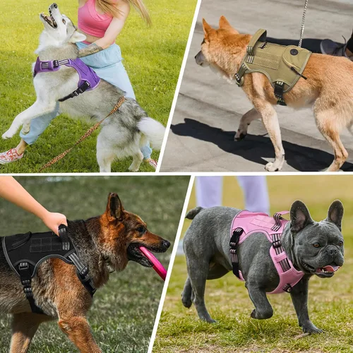 Miniatura 7 de Arnés táctico resistente para perros grandes, chaleco de servicio reflectante ajustable con asa de control y 4 parches, arnés militar acolchado