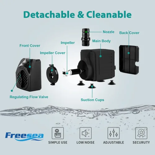 Miniatura 5 de FREESEA Bomba sumergible para acuario: 30 W 550 GPH bombas de agua silenciosas ajustables con elevación de 7.2 pies de altura para estanques