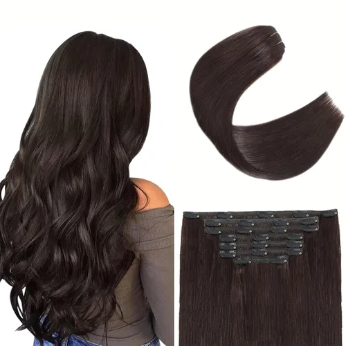 Miniatura 9 de Extensiones de cabello rizado kinky con clip para mujeres negras 14 pulgadas 2# marrón oscuro extensiones de cabello rizado con clip cabello humano