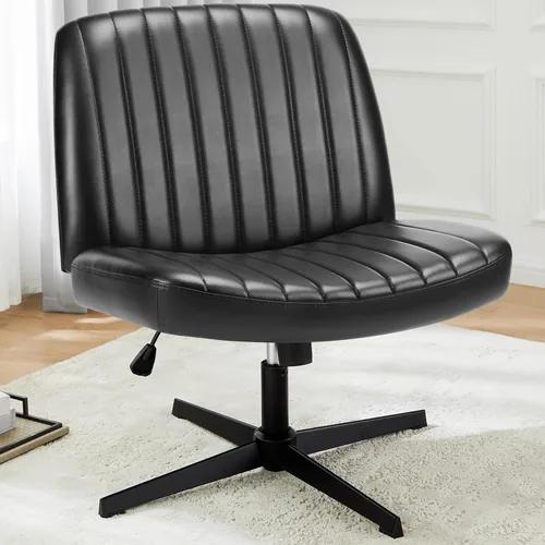 Miniatura 16 de DUMOS Silla de escritorio sin ruedas, silla cruzada ancha con patas cruzadas, silla de tocador de escritorio de oficina, sillas giratorias