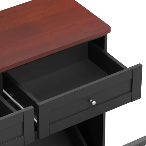 Miniatura 7 de TOLEAD Gabinete de basura oculto de madera de 2 x 10 galones con puerta de granero y parte superior de madera maciza, contenedor de basura de cocina