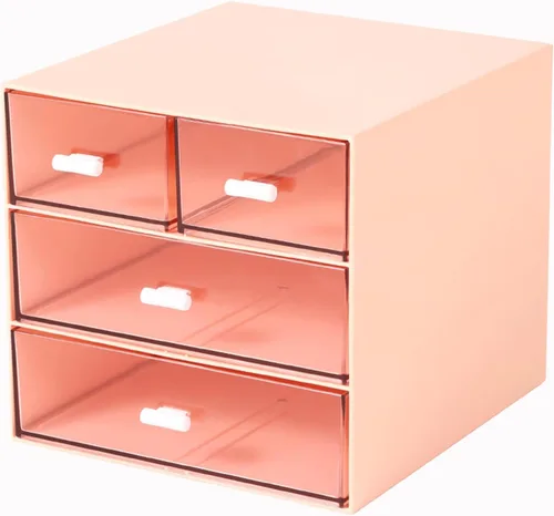 Miniatura 8 de MILULUGO Organizador de maquillaje con 4 cajones, organizador de escritorio, caja de almacenamiento de cosméticos para esmalte de uñas, lápiz