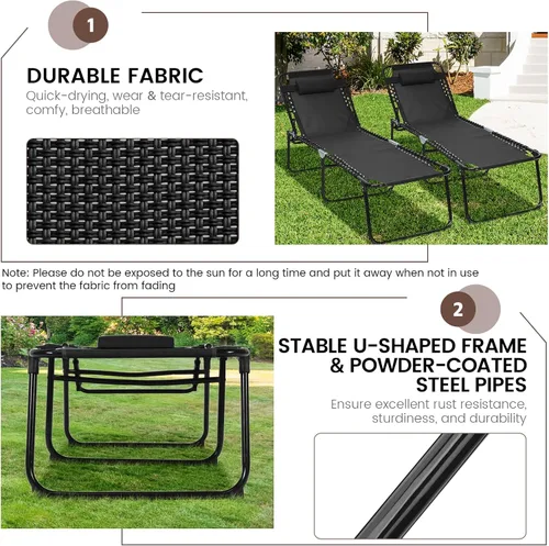 Miniatura 4 de S AFSTAR Sillón para exteriores, tumbona plegable para patio con respaldo de 4 posiciones y reposapiés de 2 posiciones, silla de playa portátil