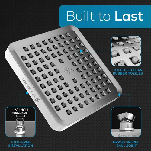 Miniatura 5 de SparkPod Cabezal de regadera – Lluvia de alta presión – Diseño de lujo de calidad premium – Instalación en 1 minuto – Reemplazo ajustable fácil