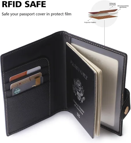 Miniatura 4 de Portapasaportes de cuero auténtico para pasaporte, con bloqueo Rfid - con compartimento para documentos de identificación