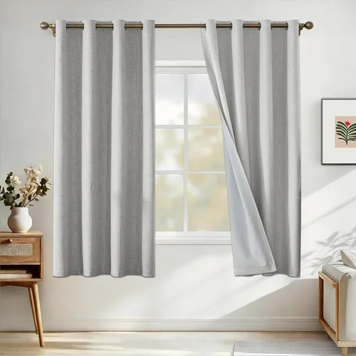 Miniatura 20 de Cortinas de lino 100% opacas para dormitorio, cortinas opacas de 45 pulgadas de largo, cortinas de oscurecimiento de habitación para sala de estar