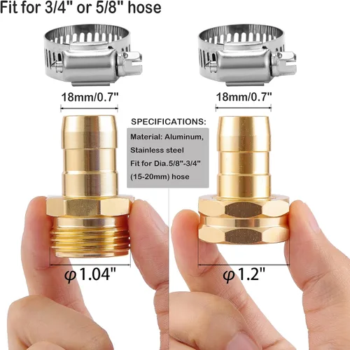 Miniatura 2 de Juego de 2 conectores de reparación de manguera de jardín con abrazaderas, apto para accesorio de manguera de jardín de 3/4" o 5/8", púa de 5/8" x
