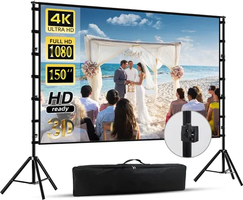 Miniatura 10 de Pantalla de proyector de 180 pulgadas con soporte, pantalla de proyección exterior HUANYINGBJB portátil, pantalla de película frontal trasera 16:9