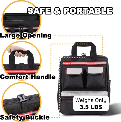 Miniatura 4 de Mochila para herramientas con respaldo acolchado para electricista, fontanero y reparador de cables y climas Negro