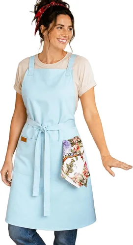Delantal de cocina 100% algodón con 2 bolsillos, delantal de chef ajustable para cocinar, hornear barbacoa, delantal unisex