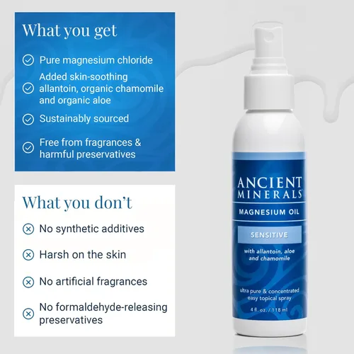 Miniatura 5 de Ancient Minerals Aceite de magnesio en aerosol sensible totalmente nueva fórmula sensible con alantoína, manzanilla orgánica y aloe vera orgánico
