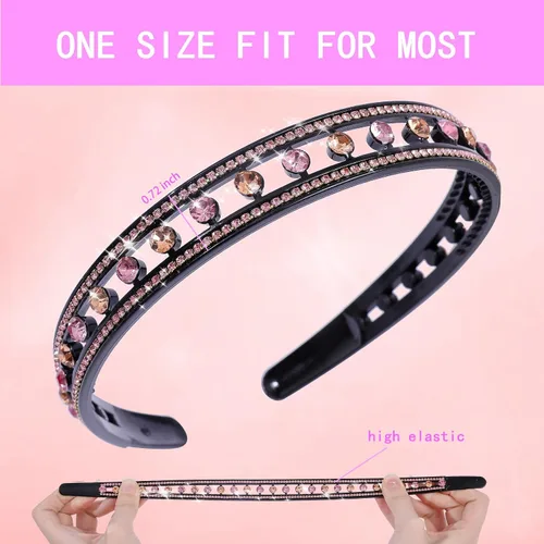 Miniatura 3 de Diademas con pedrería para mujeres y niñas, 4 piezas de diadema brillante de cristal antideslizante, diadema de cabello de pedrería sólida