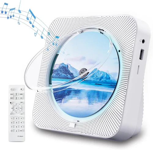 Miniatura 9 de Reproductor de CD portátil Bluetooth 5.1 reproductor de CD de escritorio con altavoces de sonido de alta fidelidad, control remoto, cubierta Negro