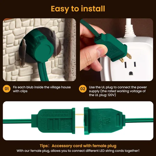 Miniatura 5 de Sistema de iluminación, cable de accesorios verde de 9.8 pies con bombillas de fusible de repuesto C7 de 5 LED, cable de luces de molde por soplado