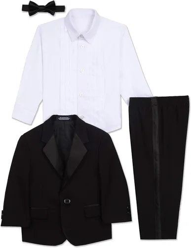 Miniatura 6 de Nautica Esmoquin de 4 piezas para bebés y niños con camisa de vestir, corbatín, chaqueta y pantalones