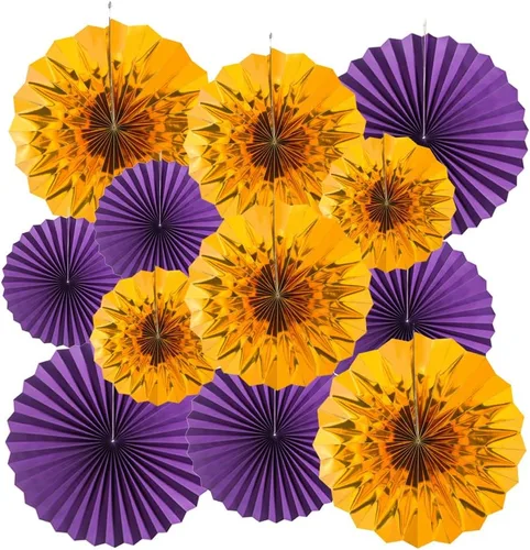 Miniatura 9 de MOWO Abanicos de papel negro para colgar decoración (negro, 6 piezas)