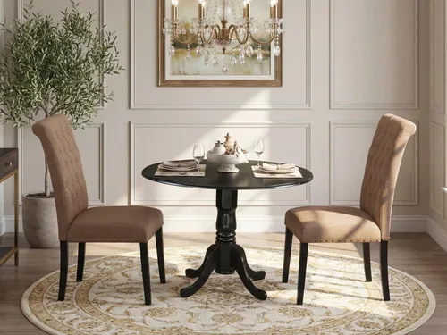 Miniatura 2 de East West Furniture DLBR3-BLK-17 - Juego de muebles de comedor de 3 piezas que contiene una mesa de comedor redonda con gotas y 2 sillas tapizadas