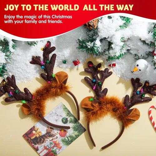 Miniatura 3 de JOYIN Diadema de reno de Navidad, 4 piezas, cuernos LED iluminados, sombrero de reno, diademas para fiestas de Navidad y recuerdos de fiestas