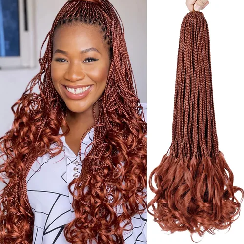 Miniatura 9 de Trenzas de ganchillo rizadas francesas de 14 pulgadas, 6 paquetes de trenzas caja con extremos rizados, trenzas de caja diosa, cabello trenzado #1B