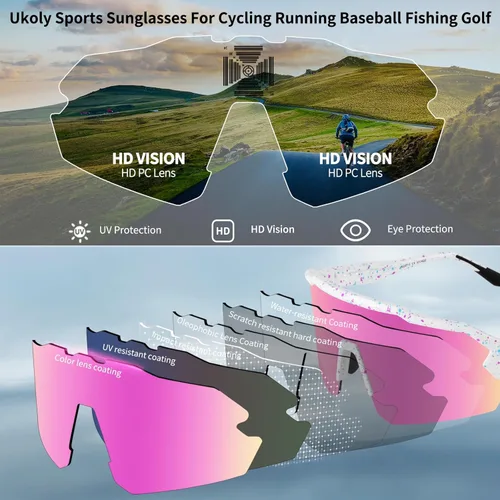 Miniatura 4 de Ukoly Gafas de sol de béisbol para hombres y mujeres, gafas de sol deportivas para béisbol, correr, ciclismo, protección UV400, TR90, marco 615