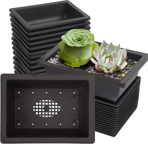 Miniatura 9 de KINJOEK 15 macetas de entrenamiento de bonsái de plástico de 6.5 pulgadas con bandejas de drenaje, maceta rectangular para árbol de bonsái, maceta