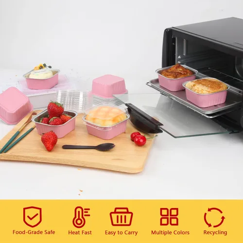 Miniatura 2 de LNYZQUS Molde cuadrado para cupcakes de 5 onzas con tapas, paquete de 40, moldes de papel de aluminio para magdalenas, moldes desechables tipo Rosa