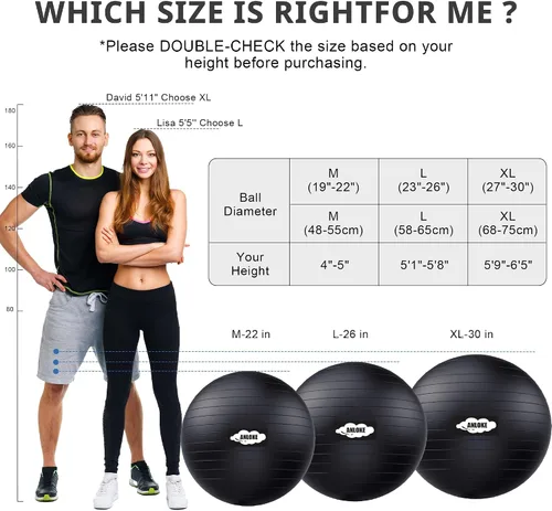 Miniatura 6 de ANLOKE Pelota de ejercicios de yoga para fitness y equilibrio, silla de estabilidad antiestallido, parto para embarazo, gimnasio de PVC no tóxico