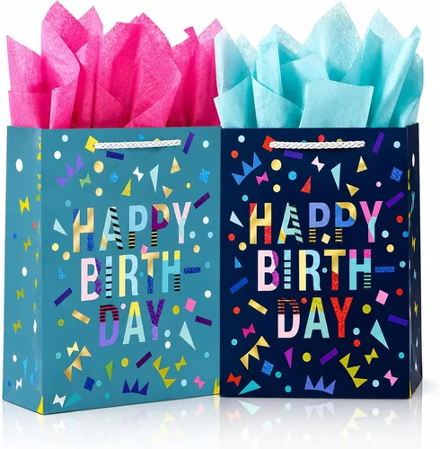 Miniatura 18 de OfficeCastle Paquete de 4 bolsas de regalo doradas con papel de seda, 7x3x9 pulgadas, perfectas para cumpleaños, baby showers, Día del Padre