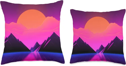 Miniatura 3 de PP Accessories Synthwave Landscape Retrowave 80s Vaporwave Throw Pillow, 16x16, Multicolor