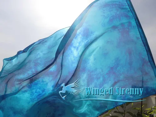 Miniatura 7 de Winged Sirenny Banderas flexibles de alabanza porfética de adoración de danza, serpentina rectangular de 50 pulgadas (luna azul)