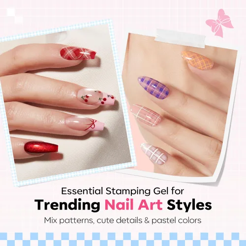 Modelones Kit de estampado de uñas a cuadros de 16 piezas, sello de punta francesa, esmalte de gel de pintura blanca y negra, a prueba de polvo