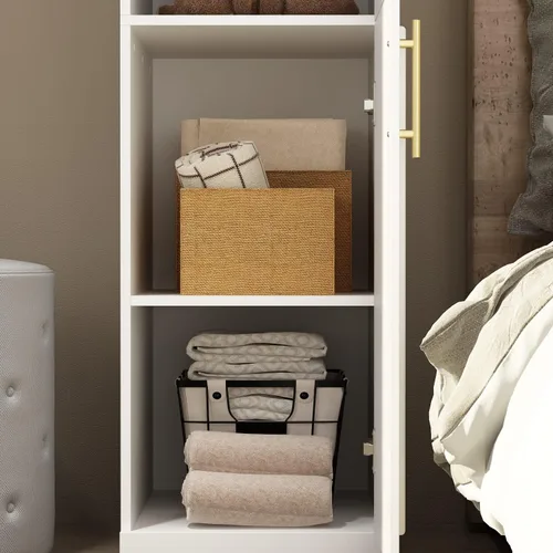 Miniatura 5 de ECACAD Armario delgado blanco con 2 puertas, estantes de 3 niveles y barra para colgar, armario de almacenamiento de madera para dormitorio