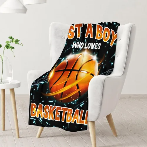Miniatura 2 de Mantas de baloncesto – Manta suave y mullida para niños – Manta pequeña de 30 x 40 pulgadas para sala de estar y oficina – Manta deportiva negra