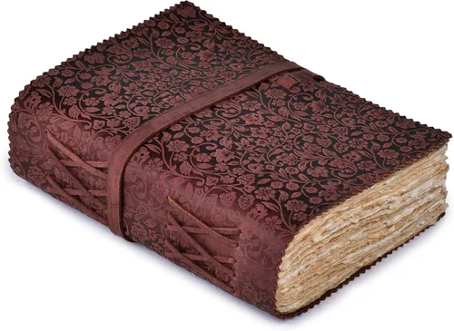 Miniatura 11 de LEATHER VILLAGE Diario floral en relieve encuadernado en cuero para mujeres y hombres, 200 páginas, 8 x 6 pulgadas (A5), aguamarina, libro