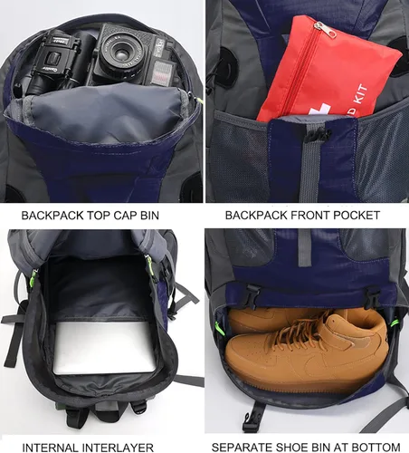 Miniatura 4 de Bseash Mochila de senderismo de 50 L, resistente al agua, ligera, mochila deportiva para deportes al aire libre, bolsa de viaje para camping, Morado