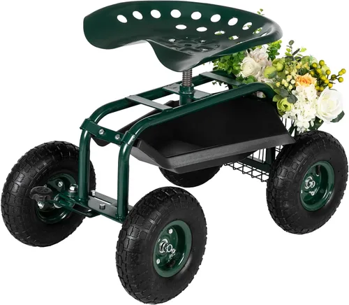Miniatura 10 de Outvita - Asiento de jardín con ruedas, taburete de jardinería con asiento giratorio ajustable en altura de 360 grados, respaldo ergonómico, bandeja