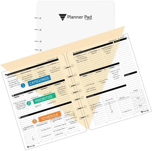 Miniatura 12 de Planner Pad Organizador de 12 meses, de 7 agujeros, hojas sueltas, embudo de 3 niveles, octubre de 2025 a septiembre de 2026, 6 3/4 pulgadas x 8 1/2