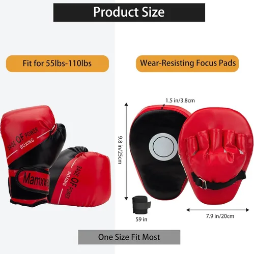 Miniatura 6 de Juego de 3 en 1 de guantes de boxeo y mitones de golpeo para niños, guantes de boxeo deportivos con almohadillas para manos y vendas, juego