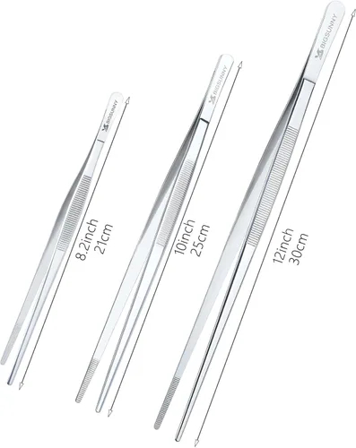 Miniatura 2 de MSY BIGSUNNY - Juego de 3 pinzas de cocina finas, pinzas de acero inoxidable para alimentos, puntas dentadas de precisión
